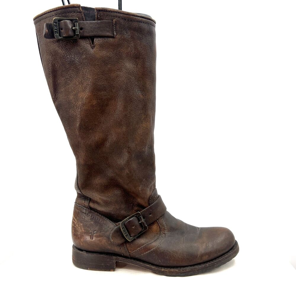 Frye Veronica Slouch Tall Riding Boots Womens 9 B Brown Leather Engineer Buckle